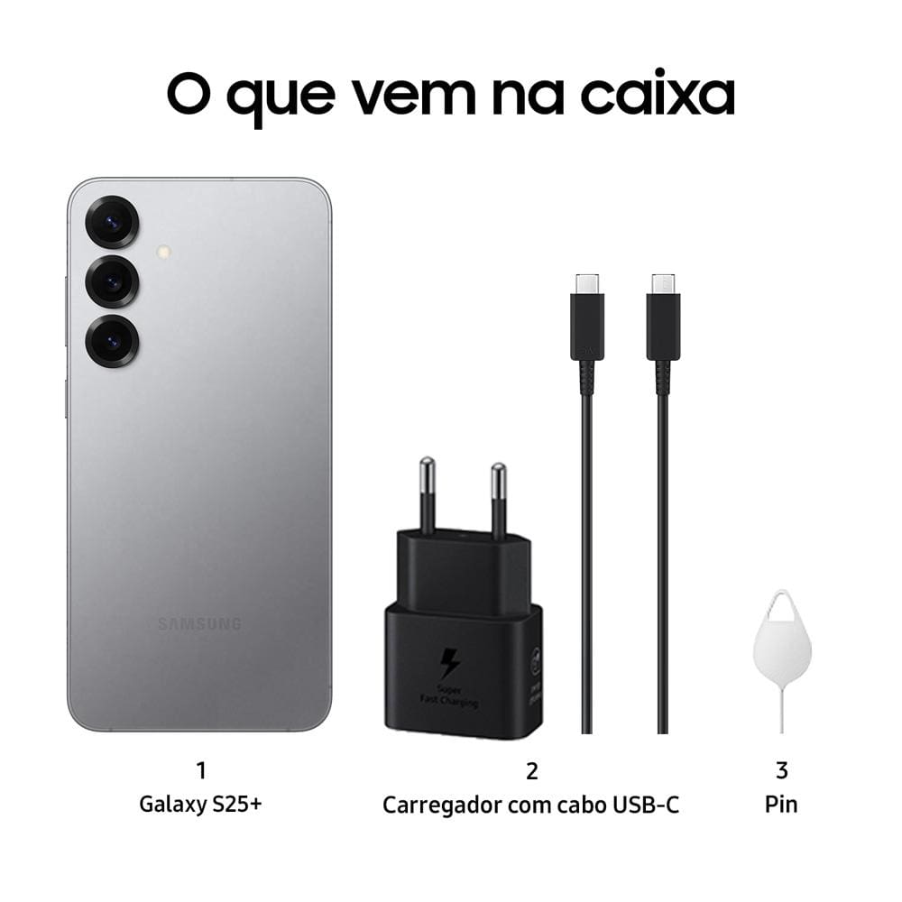 Smartphone Samsung Galaxy S25+ 5G Prata 512GB, Tela 6.7