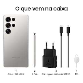 Smartphone Samsung Galaxy S25 Ultra Titânio Cinza 256GB, Tela 6.9", 12GB RAM, AI Inteligência Artificial, IP68, S-Pen, Snapdragon 8 Elite e 4 Câmeras