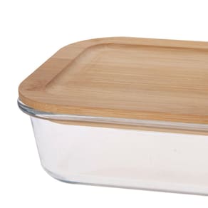 Porta Mantimentos Retangular Dynasty em Vidro Borossilicato e Bambu - 1,5 litros - 1