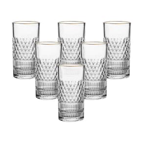 Jogo de Copos Altos L`Hermitage Esplanada 350ml com Borda Dourada em Cristal Ecológico - 6 Peças