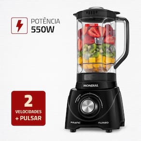 Liquidificador Mondial L-98-B Pratic Turbo com 2 Velocidades e Função Pulsar 550W - Preto