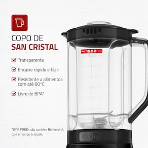 Liquidificador Mondial L-98-B Pratic Turbo com 2 Velocidades e Função Pulsar 550W - Preto