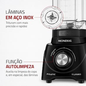 Liquidificador Mondial L-98-B Pratic Turbo com 2 Velocidades e Função Pulsar 550W - Preto