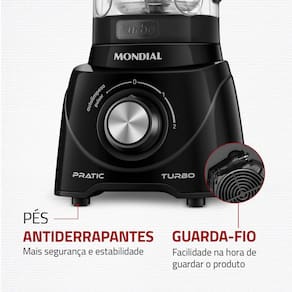 Liquidificador Mondial L-98-B Pratic Turbo com 2 Velocidades e Função Pulsar 550W - Preto