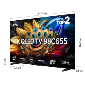 Smart TV 98" TCL QLED 4K Ultra HD 98C655 com Sistema Operacional Android TV, Processador AIPQ, Dolby Vision Atmos, Design Sem Bordas, USB e HDMI