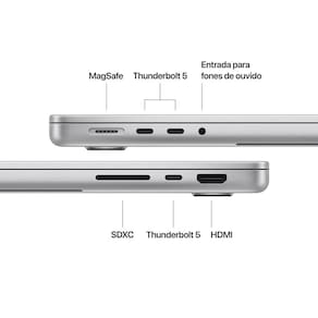 MacBook Pro Apple 14", Chip M4 Pro com CPU de 12 núcleos, GPU de 16 núcleos, Memória unificada de 24GB, SSD de 512GB MX2E3BZ/A - Prateado