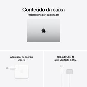 MacBook Pro Apple 14", Chip M4 Pro com CPU de 12 núcleos, GPU de 16 núcleos, Memória unificada de 24GB, SSD de 512GB MX2E3BZ/A - Prateado