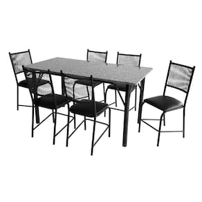 Mesa de Jantar Retangular Famais Cairo com 6 Cadeiras e Tampo em Granito - Preta