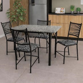 Mesa de Jantar Retangular Famais Noruega com 4 Cadeiras – Preta