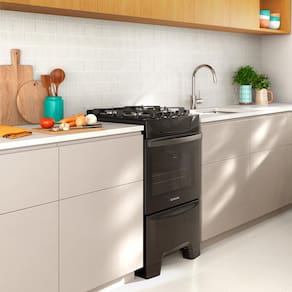 Fogão Continental 4 Bocas FC4GB Preto com Mesa de Vidro, Forno Eco Turbo e Grades de Ferro Fundido – Bivolt