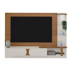 Painel Suspenso Artely Toronto com 2 Portas, 2 Prateleiras de Vidro, 200cm de Largura, ideal para TVs de até 72’’ - Cinamomo/Off White - 1