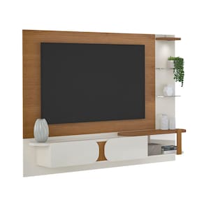 Painel Suspenso Artely Toronto com 2 Portas, 2 Prateleiras de Vidro, 200cm de Largura, ideal para TVs de até 72’’ - Cinamomo/Off White - 2