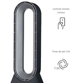 Circulador de Ar Spirit Bladeless com 3 Velocidades, Timer, Função Bom Sono e Vento Natural - Preto/Prata - 110V - 3