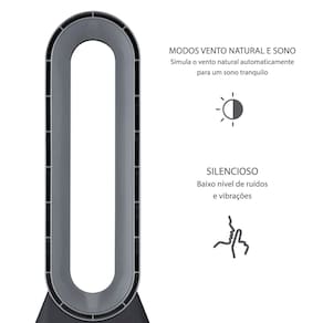 Circulador de Ar Spirit Bladeless com 3 Velocidades, Timer, Função Bom Sono e Vento Natural - Preto/Prata