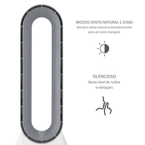 Circulador de Ar Spirit Bladeless com 3 Velocidades, Timer, Função Bom Sono e Vento Natural - Branco/Prata - 110V - 2