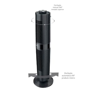 Ventilador de Torre 100cm Spirit 360º com Display LED Touch Screen, Controle Remoto, Funções Especiais e Controle Inteligente de Velocidade - Preto