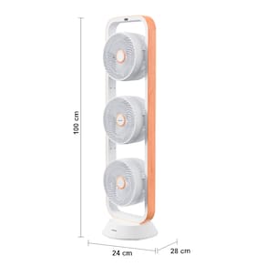 Ventilador de Torre Spirit Robot Triplo 130W com 3 Velocidades, Controle Remoto e Painel Digital com Display LED - Branco/Caramelo
