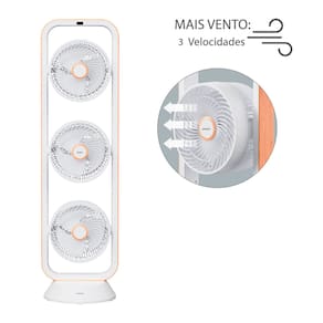 Ventilador de Torre Spirit Robot Triplo 130W com 3 Velocidades, Controle Remoto e Painel Digital com Display LED - Branco/Caramelo