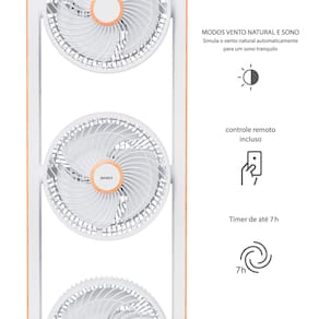Ventilador de Torre Spirit Robot Triplo 130W com 3 Velocidades, Controle Remoto e Painel Digital com Display LED - Branco/Caramelo
