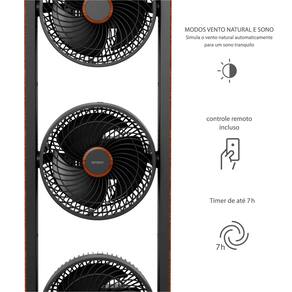 Ventilador de Torre Spirit Robot Triplo 130W com 3 Velocidades, Controle Remoto e Painel Digital com Display LED - Preto/Tabaco