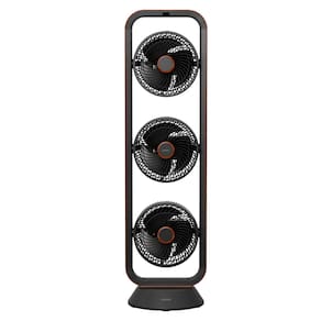 Ventilador de Torre Spirit Robot Triplo 130W com 3 Velocidades, Controle Remoto e Painel Digital com Display LED - Preto/Tabaco