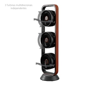 Ventilador de Torre Spirit Robot Triplo 130W com 3 Velocidades, Controle Remoto e Painel Digital com Display LED - Preto/Tabaco