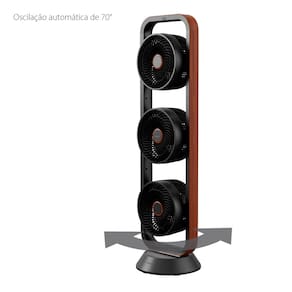 Ventilador de Torre Spirit Robot Triplo 130W com 3 Velocidades, Controle Remoto e Painel Digital com Display LED - Preto/Tabaco
