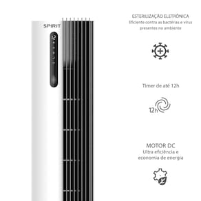 Ventilador de Torre 110cm Spirit Esterilizador com 12 velocidades, Controle Remoto e Timer de até 12 horas, Branco – 220V - 3