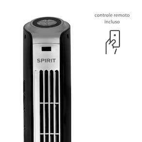 Ventilador de Torre Spirit TS1200 com 3 Velocidades, Função Oscilante e Controle Remoto – Preto