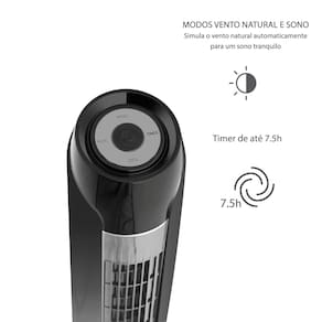 Ventilador de Torre 90cm Spirit SKY com 3 Velocidades, Controle Remoto e Timer de até 7h30 – Preto