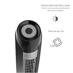 Ventilador de Torre 120cm Spirit SKY com 3 Velocidades, Controle Remoto e Timer de até 7h30 – Preto - 110V - 2