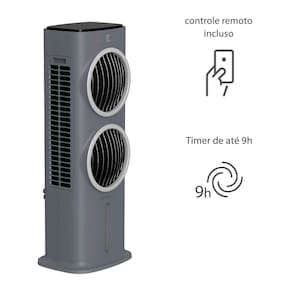 Climatizador de Ar Spirit Turbo 95cm, 90W com Controle Remoto, Display LED, Timer de até 9 horas, 10 Litros – Cinza