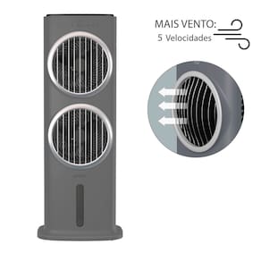 Climatizador de Ar Spirit Turbo 95cm, 90W com Controle Remoto, Display LED, Timer de até 9 horas, 10 Litros – Cinza