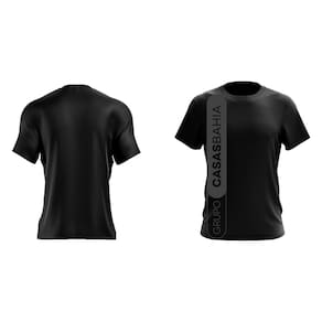 Camiseta Manga Curta Grupo Casas Bahia Preta com Logo Branca e Cinza