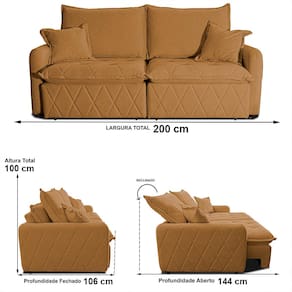 Sofá 3 lugares Cama inBox Sublime com Assento Retrátil e Encosto Reclinável em Boucle - 200cm de Largura