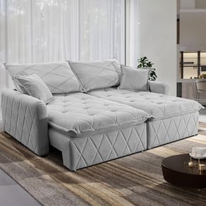 Sofá 3 lugares Cama inBox Sublime com Assento Retrátil e Encosto Reclinável em Boucle - 200cm de Largura