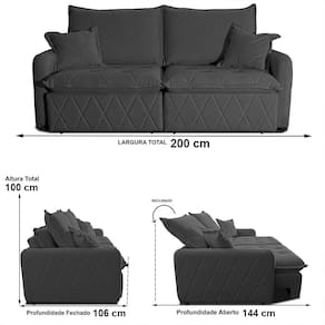 Sofá 3 lugares Cama inBox Sublime com Assento Retrátil e Encosto Reclinável em Boucle - 200cm de Largura