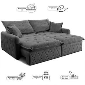 Sofá 3 lugares Cama inBox Sublime com Assento Retrátil e Encosto Reclinável em Boucle - 200cm de Largura