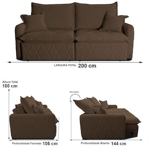 Sofá 3 lugares Cama inBox Sublime com Assento Retrátil e Encosto Reclinável em Boucle - 200cm de Largura
