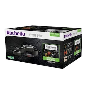 Conjunto de Panelas 5 Peças Rochedo Stone Pro com Revestimento Antiaderente em Minerium – Preto e Cinza