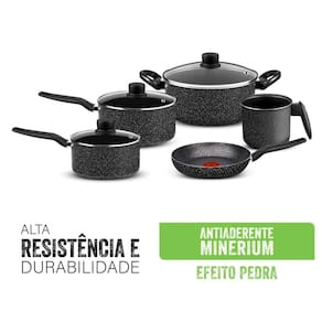 Conjunto de Panelas 5 Peças Rochedo Stone Pro com Revestimento Antiaderente em Minerium – Preto e Cinza