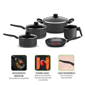 Conjunto de Panelas 5 Peças Rochedo Stone Pro com Revestimento Antiaderente em Minerium – Preto e Cinza
