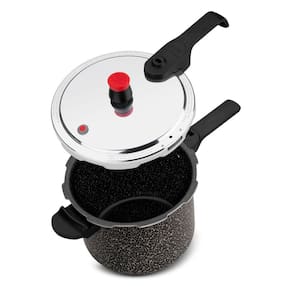 Panela de Pressão Rochedo Segura Stone Pro com Revestimento Antiaderente em Minerium 4,5 Litros – Preto e Cinza