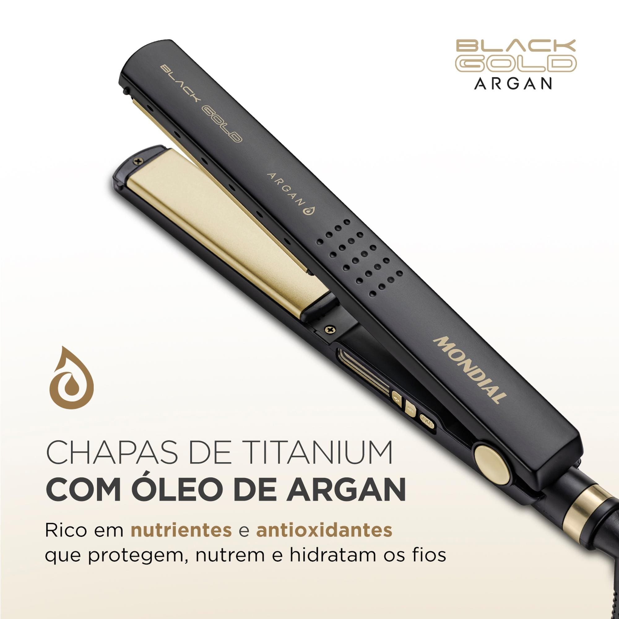 Chapinha Prancha Alisadora Mondial Black Gold Argan P-30T Preto Bivolt - 1