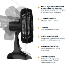 Ventilador de Mesa 2 em 1 Britânia Maxx Force BVT405 40cm com 6 Pás, 3 Velocidades e 150W - Preto