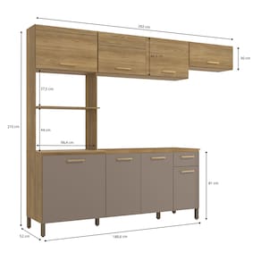 Cozinha Compacta Kappesberg Luna com 8 Porta, 1 Gaveta e 4 Prateleiras - 258cm de largura