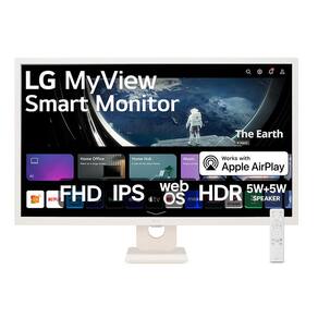 Monitor LG 32” MyView Smart 32SR50F-W com Tela IPS, Full HD, WebOs, Screen Share, HDR10, ThinQ, Air Play 2, Bluetooth, USB e HDMI - Branco