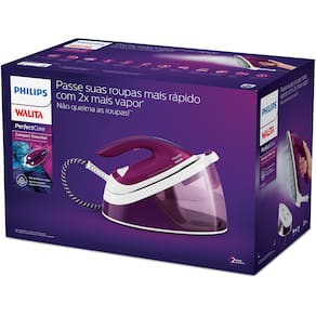 Ferro de Passar a Vapor Philips Walita PerfectCare Compact Essential com Tecnologia OptimalTEMP e Base SteamGlide 1800W – Branco/Roxo