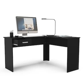 Escrivaninha de Canto Politorno Fênix Formato L 1 Gaveta MDP Pintura UV Espaçosa e Funcional - PRETO - 1