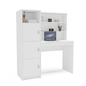 Escrivaninha com Estante Politorno Teresina 1 Porta 6 Prateleiras MDP Pintura UV Porta-CPU - BRANCO - 1